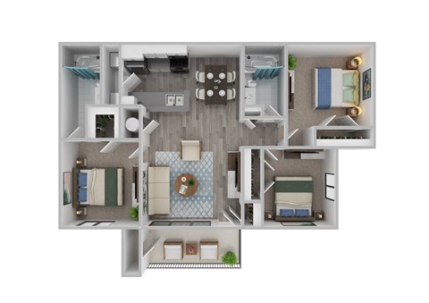 Floor plan for 3 beds, 2 baths, 1250 sqft